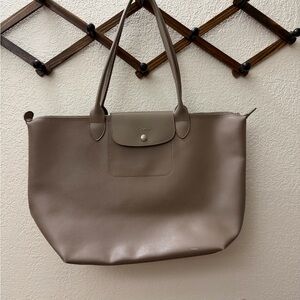 Longchamp Leather Large Taupe Tote Bag